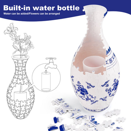 Unique 3D Puzzle Vase with Built-in Water Holder - Fun DIY Project (Waves)