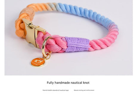 Handmade Rope Dog Collar and Leash Set - Colorful Woven Cotton (Light green - Size L)