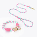 Handmade Rope Dog Collar and Leash Set - Colorful Woven Cotton (Pink - Size XL)