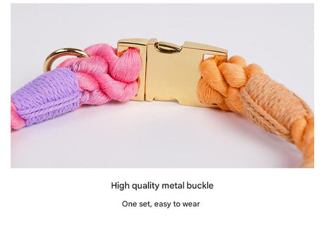Handmade Rope Dog Collar and Leash Set - Colorful Woven Cotton Cotton (Dark Gray - Size M)