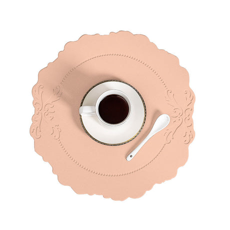 4 pcs Retro Faux Leather Placemat - Waterproof & Oil-Proof Dining Table Mat (Pink)