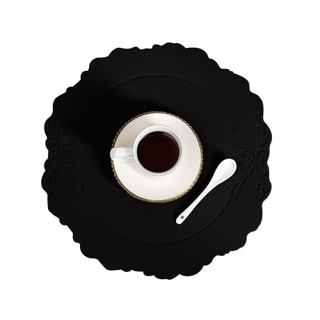 4 pcs Retro Faux Leather Placemat - Waterproof & Oil-Proof Dining Table Mat (Black)