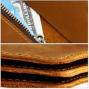 Coffee Vintage Handmade Crazy Horse Leather Wallet - Compact Card Holder & Zippered Coin Purse with Snap Closure