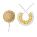 Khaki and Yellow 2 Sets Adorable Porch Goose & Small Pet Costume Set - 2 Summer Straw Hat & 2 Gingham Bib