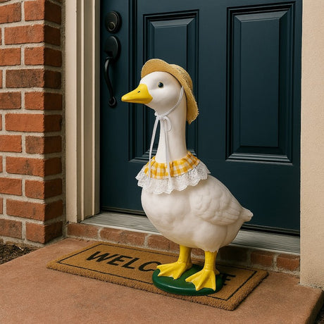 Khaki and Yellow 2 Sets Adorable Porch Goose & Small Pet Costume Set - 2 Summer Straw Hat & 2 Gingham Bib