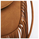 Brown Chic Bohemian Fringe Crossbody Bag - Suede-Look PU Leather with Braided Detail & Adjustable Strap