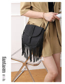 Grey Chic Bohemian Fringe Crossbody Bag - Suede-Look PU Leather with Braided Detail & Adjustable Strap
