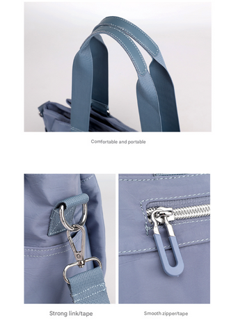 Blue Versatile Water-Repellent Nylon Tote Bag - Lightweight Multi-Pocket Shoulder & Crossbody Handbag