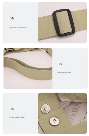 Khaki Chic Lightweight Nylon Drawstring Tote Bag - Multi-Pocket Casual Shoulder & Crossbody