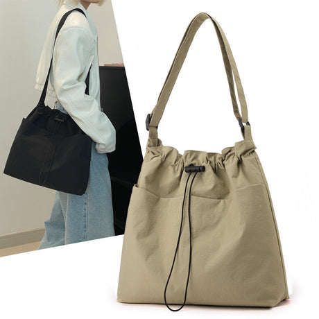 Pink Chic Lightweight Nylon Drawstring Tote Bag - Multi-Pocket Casual Shoulder & Crossbody
