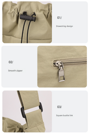 Orange Chic Lightweight Nylon Drawstring Tote Bag - Multi-Pocket Casual Shoulder & Crossbody