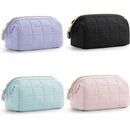 Pink Chic Quilted Puffer Makeup Bag - Large Capacity Travel Cosmetic Organizer with Wide Opening
