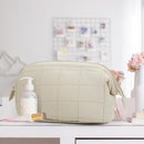 Beige Chic Quilted Puffer Makeup Bag - Large Capacity Travel Cosmetic Organizer with Wide Opening