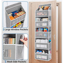 Grey Heavy Duty 5-Tier Over-The-Door Hanging Organizer - Space-Saving Storage with Clear Windows & Mesh Pockets