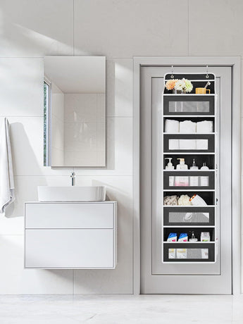 Grey Heavy Duty 5-Tier Over-The-Door Hanging Organizer - Space-Saving Storage with Clear Windows & Mesh Pockets