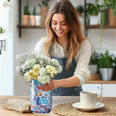 Colorful Style 3 DIY 3D Puzzle Vase - Creative Jigsaw Flower Holder with Waterproof Liner - Decorative Home Accent & Unique Gift