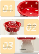 Yellow Adorable Mushroom Ceramic Elevated Cat Bowl - Anti-Vomiting & Spine Protecting Pet Feeder with Polka Dots