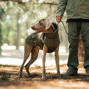 Size M Olive Green Warm Quilted Dog Winter Coat - Adjustable Fleece-Lined Puffer Vest with Reflective Trim & Leash Port