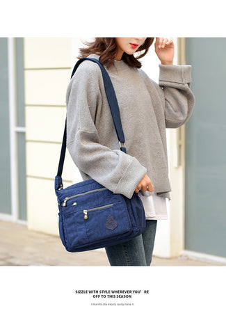 Black Versatile Womens Nylon Water-Repellent Crossbody Shoulder Bag Set with Matching Clutch Pouch - Lightweight & Multi-Pocket