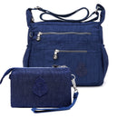 Dark Blue Versatile Womens Nylon Water-Repellent Crossbody Shoulder Bag Set with Matching Clutch Pouch - Lightweight & Multi-Pocket