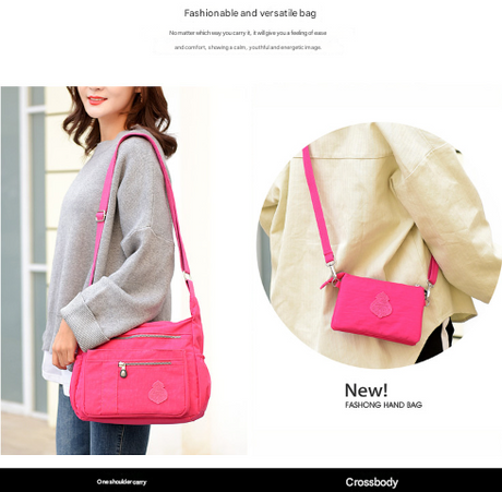 Rose Red Versatile Womens Nylon Water-Repellent Crossbody Shoulder Bag Set with Matching Clutch Pouch - Lightweight & Multi-Pocket