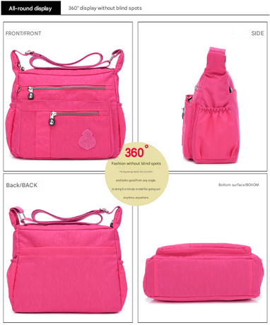 Rose Red Versatile Womens Nylon Water-Repellent Crossbody Shoulder Bag Set with Matching Clutch Pouch - Lightweight & Multi-Pocket