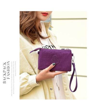 Purple Versatile Womens Nylon Water-Repellent Crossbody Shoulder Bag Set with Matching Clutch Pouch - Lightweight & Multi-Pocket