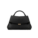 Black Elegant Womens Genuine Cowhide Leather Top Handle Satchel - Chic Flap Crossbody Shoulder Bag