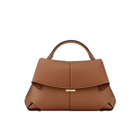 Brown Elegant Womens Genuine Cowhide Leather Top Handle Satchel - Chic Flap Crossbody Shoulder Bag