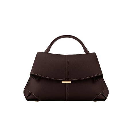 Coffee Elegant Womens Genuine Cowhide Leather Top Handle Satchel - Chic Flap Crossbody Shoulder Bag