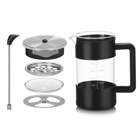 Black Classic 1000ml French Press Coffee & Tea Maker - Heat Resistant Borosilicate Glass, Stainless Steel Filter