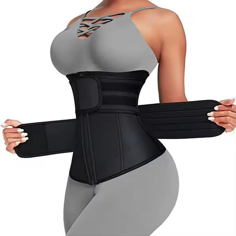 Size M Black Womens Sweat-Enhancing Waist Trainer Belt - Dual Strap Zipper Tummy Control Cincher for Workout & Postpartum Shaping