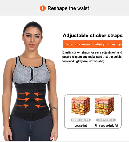 Size 5XL Black Womens Sweat-Enhancing Waist Trainer Belt - Dual Strap Zipper Tummy Control Cincher for Workout & Postpartum Shaping