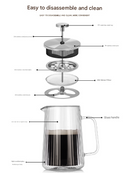 Transparent Elegant Ribbed Double Wall Glass French Press - 350ml Heat Resistant Coffee and Tea Maker with Stainless Steel Filter