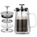 Transparent Elegant Ribbed Double Wall Glass French Press - 650ml Heat Resistant Coffee and Tea Maker with Stainless Steel Filter