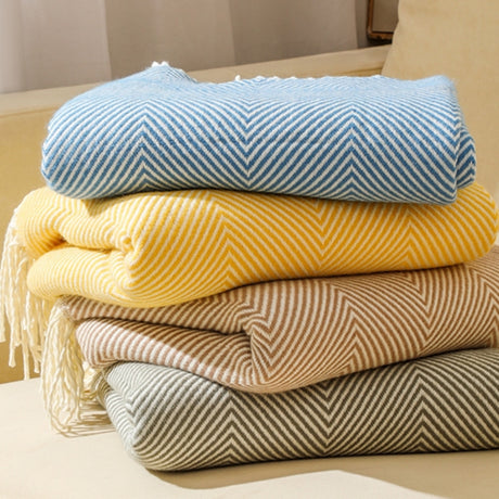 Grey Elegant Herringbone Tassel Throw Blanket - Large Acrylic Faux Cashmere Soft Cozy Blanket for Sofa, Bed & Decor (130x240cm)