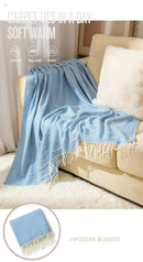 Grey Elegant Herringbone Tassel Throw Blanket - Large Acrylic Faux Cashmere Soft Cozy Blanket for Sofa, Bed & Decor (130x240cm)