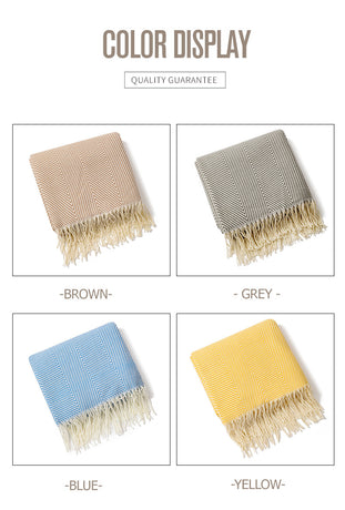Blue Elegant Herringbone Tassel Throw Blanket - Large Acrylic Faux Cashmere Soft Cozy Blanket for Sofa, Bed & Decor (130x240cm)