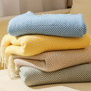 Khaki Elegant Herringbone Tassel Throw Blanket - Large Acrylic Faux Cashmere Soft Cozy Blanket for Sofa, Bed & Decor (130x240cm)