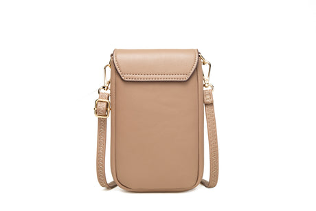 Beige Chic Quilted Crossbody Phone Bag - PU Leather Mini Purse with Floral Stitching & Adjustable Strap