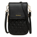Black Chic Quilted Crossbody Phone Bag - PU Leather Mini Purse with Floral Stitching & Adjustable Strap