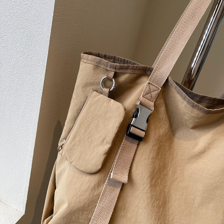 Khaki Women's Large Capacity Nylon Tote Bag - Stylish Casual Shoulder & Crossbody Bag with Detachable Pouch