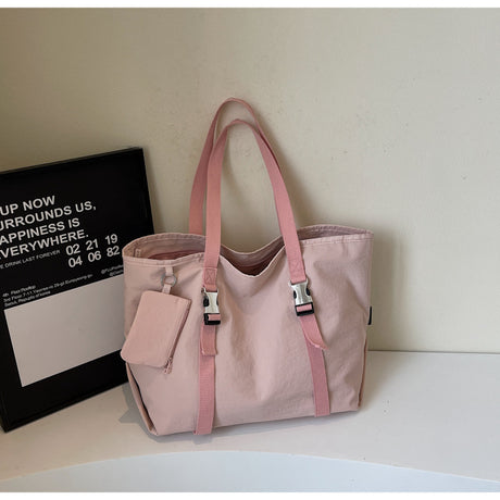Pink Women's Large Capacity Nylon Tote Bag - Stylish Casual Shoulder & Crossbody Bag with Detachable Pouch