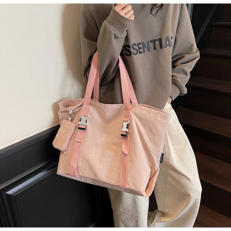 Pink Women's Large Capacity Nylon Tote Bag - Stylish Casual Shoulder & Crossbody Bag with Detachable Pouch