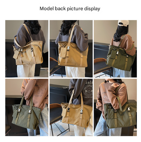 Pink Women's Large Capacity Nylon Tote Bag - Stylish Casual Shoulder & Crossbody Bag with Detachable Pouch