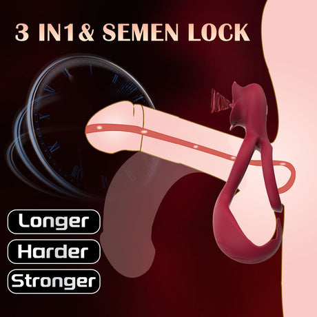 Red Romantic Rose Dual Motor Vibrating Couples Pleasure Ring - Rechargeable Silicone Enhancer
