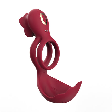 Red Romantic Rose Dual Motor Vibrating Couples Pleasure Ring - Rechargeable Silicone Enhancer