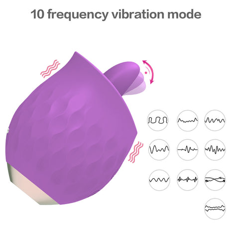 Purple Sensual Rosebud Flickering Tongue Vibrator - 10 Speed Clitoral & G-Spot Stimulator, USB Magnetic Charging