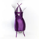 Size S Seductive Purple Lace & Satin Corset Lingerie Dress - Strapless Bustier with Halter Neck & Garters
