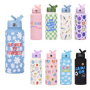 Style 9B Black Vibrant Fun Print 1L Stainless Steel Insulated Water Bottle - 32oz Large Capacity with Straw Lid & Carry Handle - BPA-Free